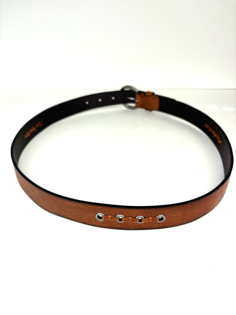 ROLFS Rustic Tan Woven Leather Boho Western Belt Silver Grommets Ring Buckle LG - Picture 13 of 14